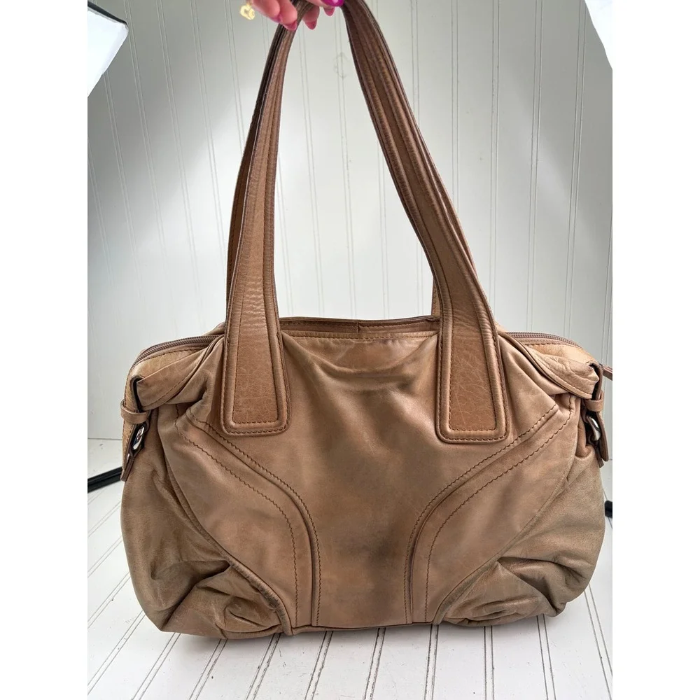 Francesco Biasia Vintage Y2K Large Beige Leather Slouchy Hobo Shoulder Bag